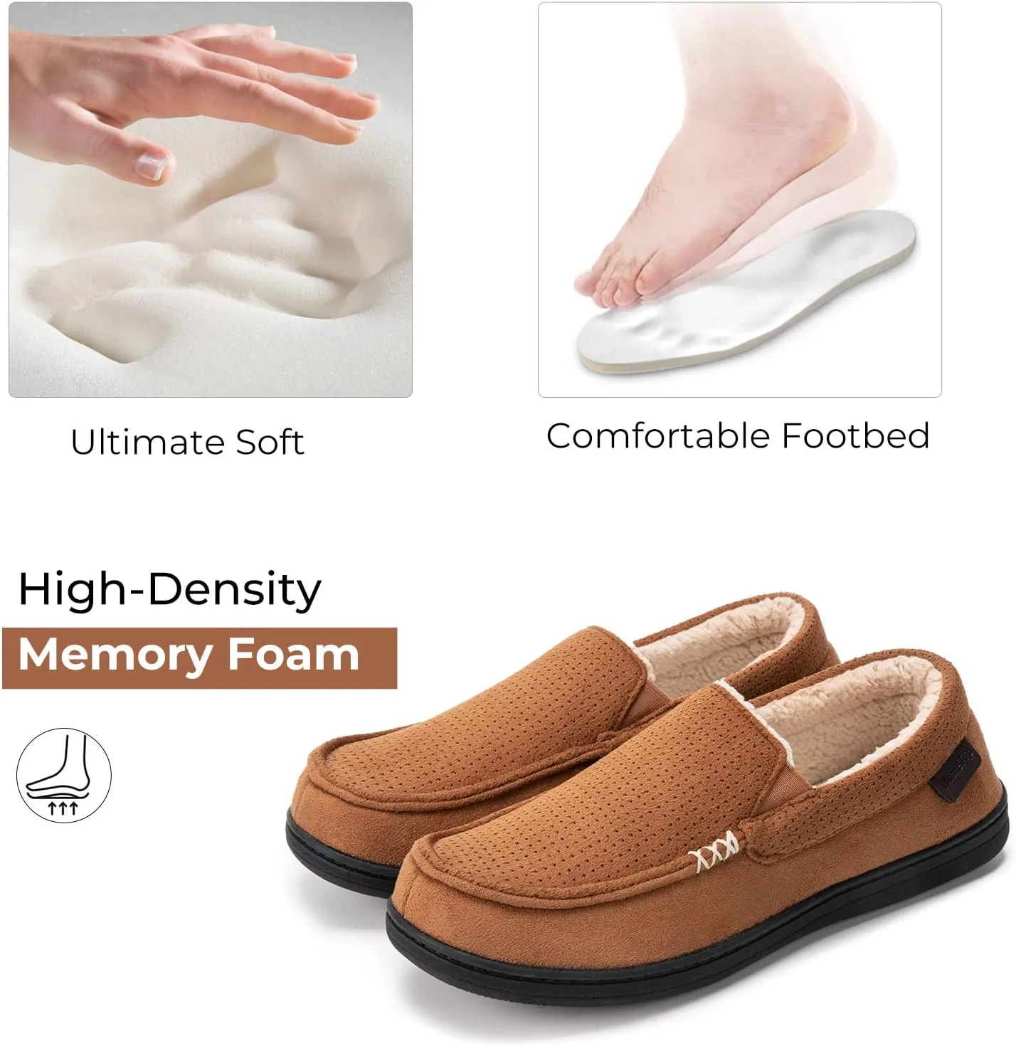 HomeTop Men's Classic Moccasin Slippers Comfy Memory Foam Indoor House Shoes