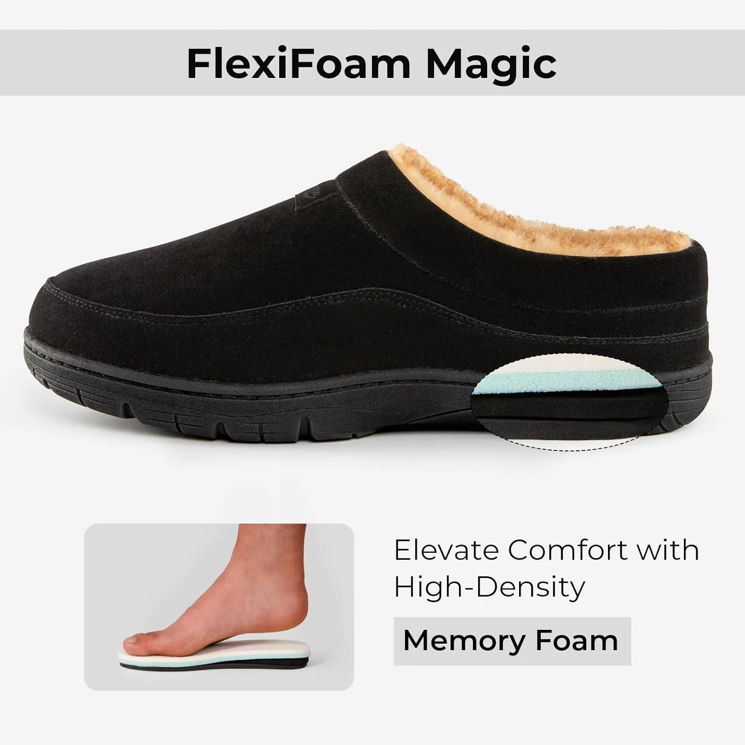 HomeTop Men's Moccasin Slippers Soft Warm Non-slip Memory Foam Indoor House Shoes with Fluffy Lining