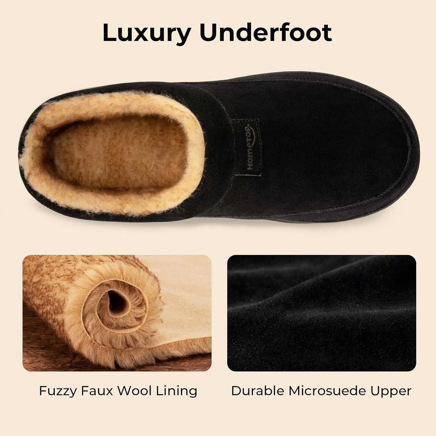 HomeTop Men's Moccasin Slippers Soft Warm Non-slip Memory Foam Indoor House Shoes with Fluffy Lining