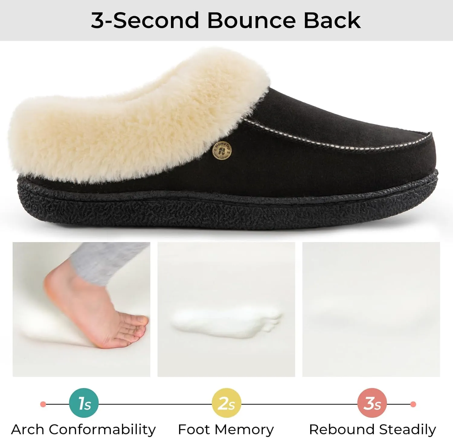 HomeTop Women's Comfy Moccasin Style Memory Foam Slip on Slippers Soft Micro Suede Clog House Shoes with Luxury Fuzzy Fur Collar