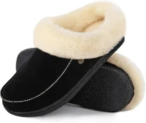 HomeTop Women's Comfy Moccasin Style Memory Foam Slip on Slippers Soft Micro Suede Clog House Shoes with Luxury Fuzzy Fur Collar
