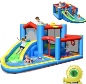HONEY JOY Inflatable Water Slide, 6-in-1 Toddler Giant Blow Up Bouncy Water Park w/Target Ball&Climb, Outdoor Water Bounce House Water Slides Inflatables for Kids and Adults Backyard(With 480w Blower)
