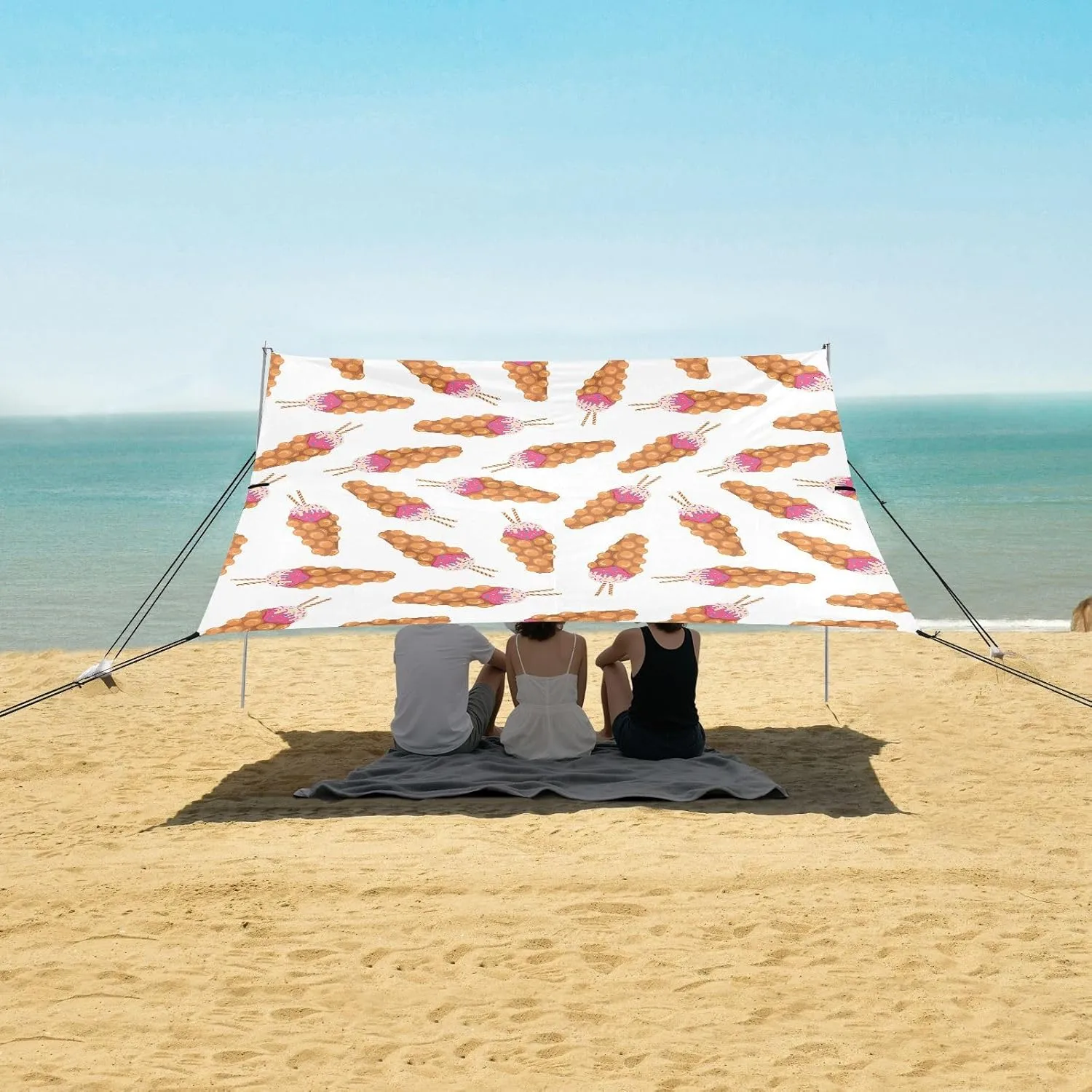 Hong Cute Kong Waffles Beach Camping Tent Sun Shelter for Whole Family, Beach Shade Canopy with UPF50  UV Protection,Easy Set Up and Carry,Outdoor Shade for Trips, Fishing, Backyard Fun Picnics