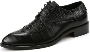 HOOENG Dress Oxford Shoes for Men Lace Up Brogue Embossed Crocodile Embossed Leather Low Top Slip Resistant Rubber Sole Wedding (Color : Black, Size : 7.5)