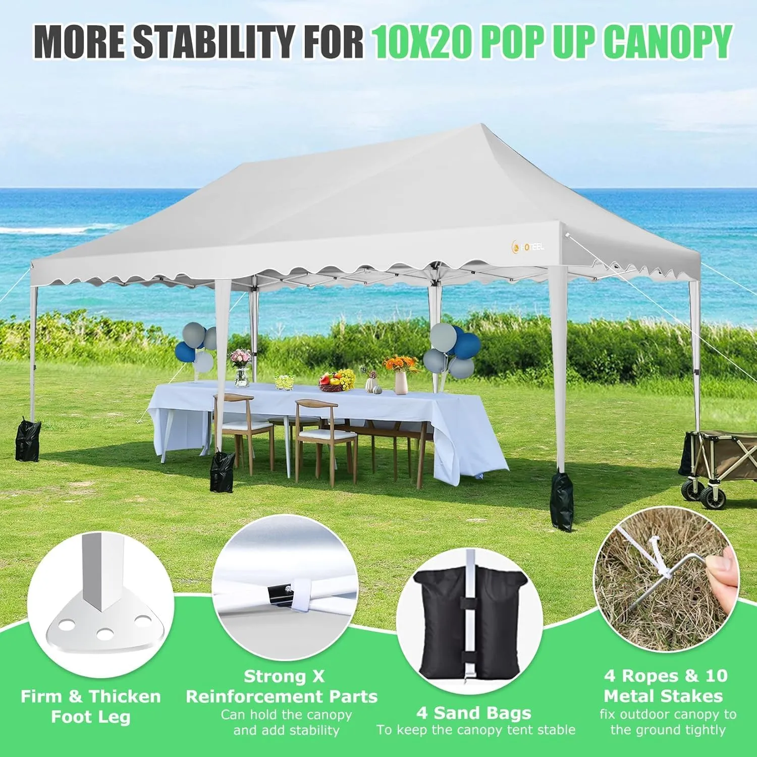 HOTEEL 10x20 Pop Up Canopy Tents for Parties, Outdoor Tent with 6 Sidewalls & Wheeled Bag & 4 Sandbags, Easy Setup for Wedding, Patio Events, Commercial, Party -Waterproof and UV50  Protection, White