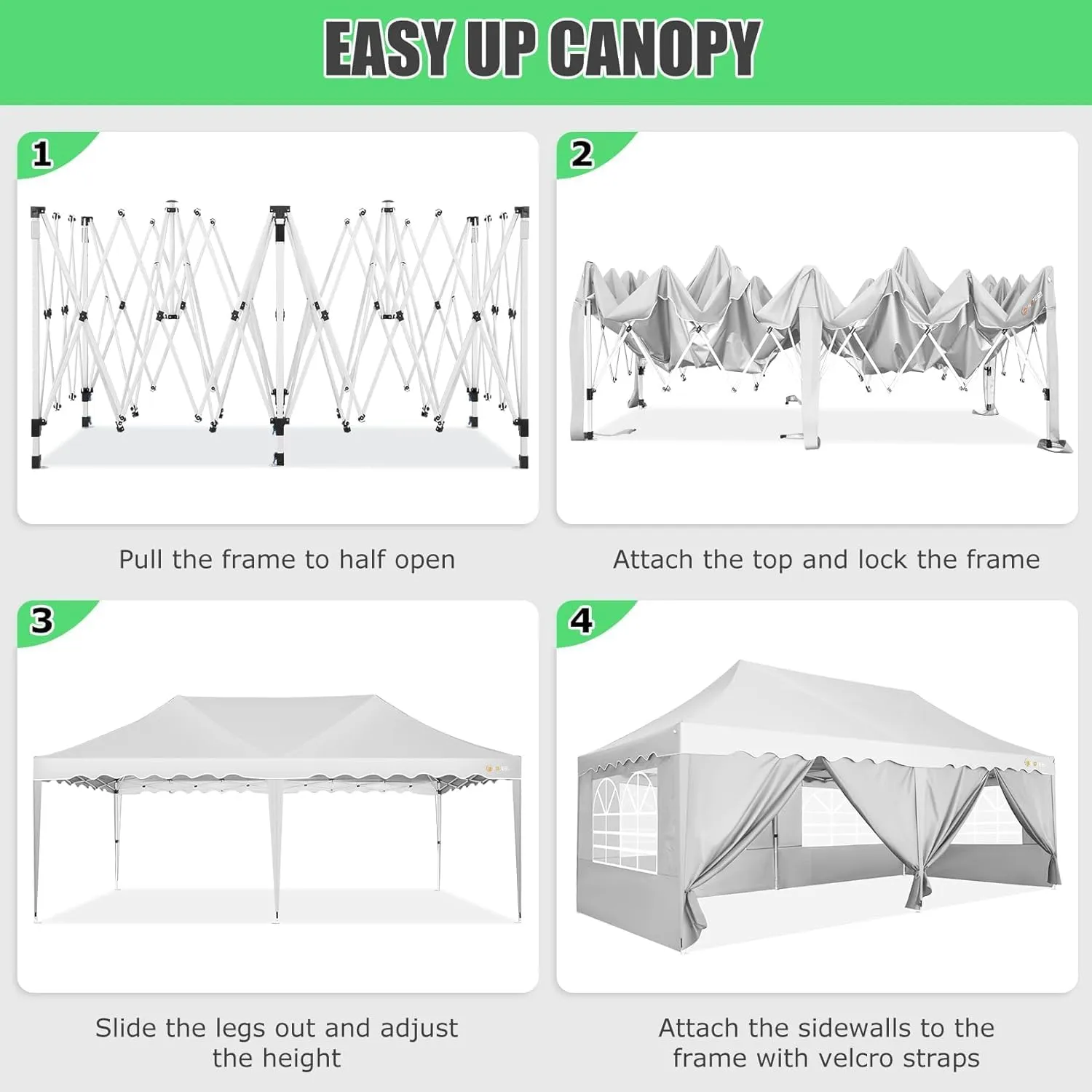 HOTEEL 10x20 Pop Up Canopy Tents for Parties, Outdoor Tent with 6 Sidewalls & Wheeled Bag & 4 Sandbags, Easy Setup for Wedding, Patio Events, Commercial, Party -Waterproof and UV50  Protection, White