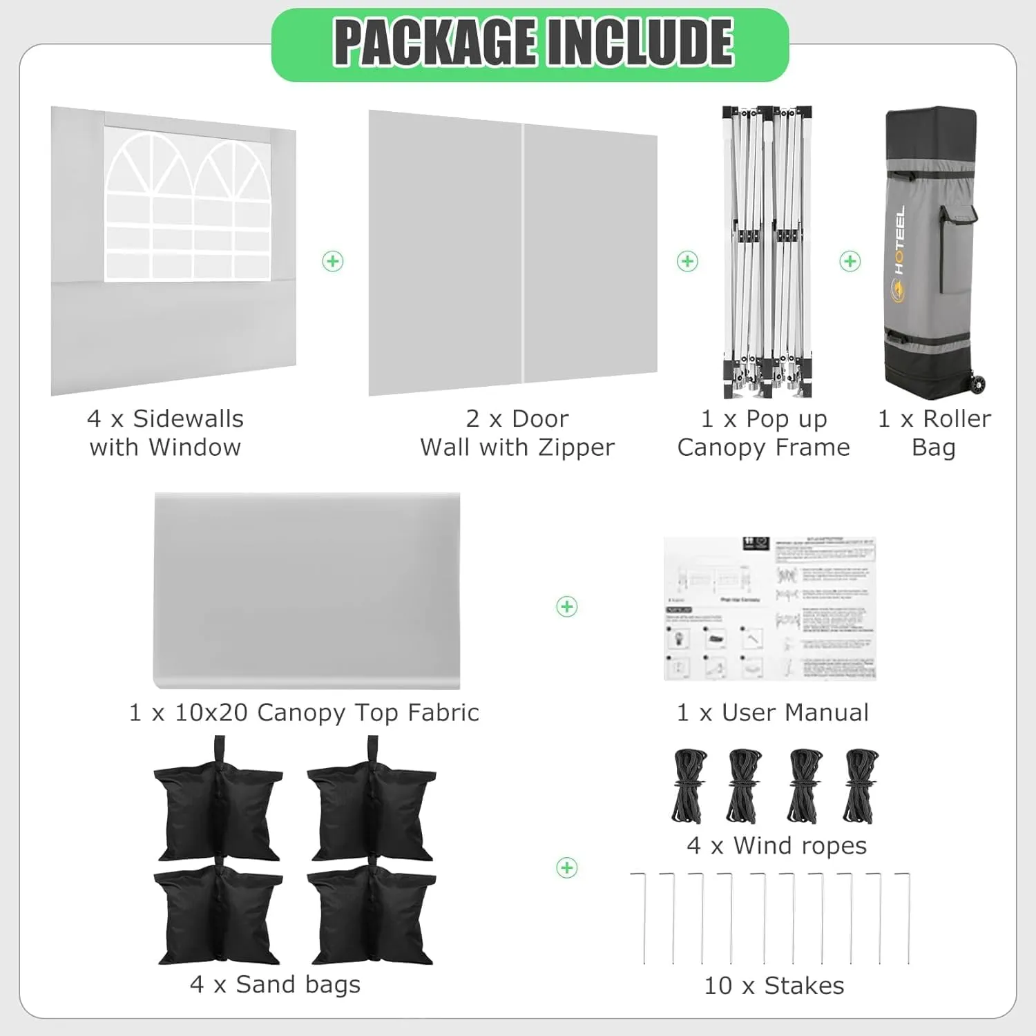 HOTEEL 10x20 Pop Up Canopy Tents for Parties, Outdoor Tent with 6 Sidewalls & Wheeled Bag & 4 Sandbags, Easy Setup for Wedding, Patio Events, Commercial, Party -Waterproof and UV50  Protection, White