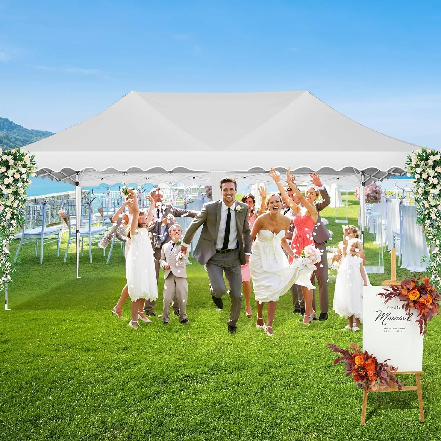HOTEEL 10x20 Pop Up Canopy Tents for Parties, Outdoor Tent with 6 Sidewalls & Wheeled Bag & 4 Sandbags, Easy Setup for Wedding, Patio Events, Commercial, Party -Waterproof and UV50  Protection, White