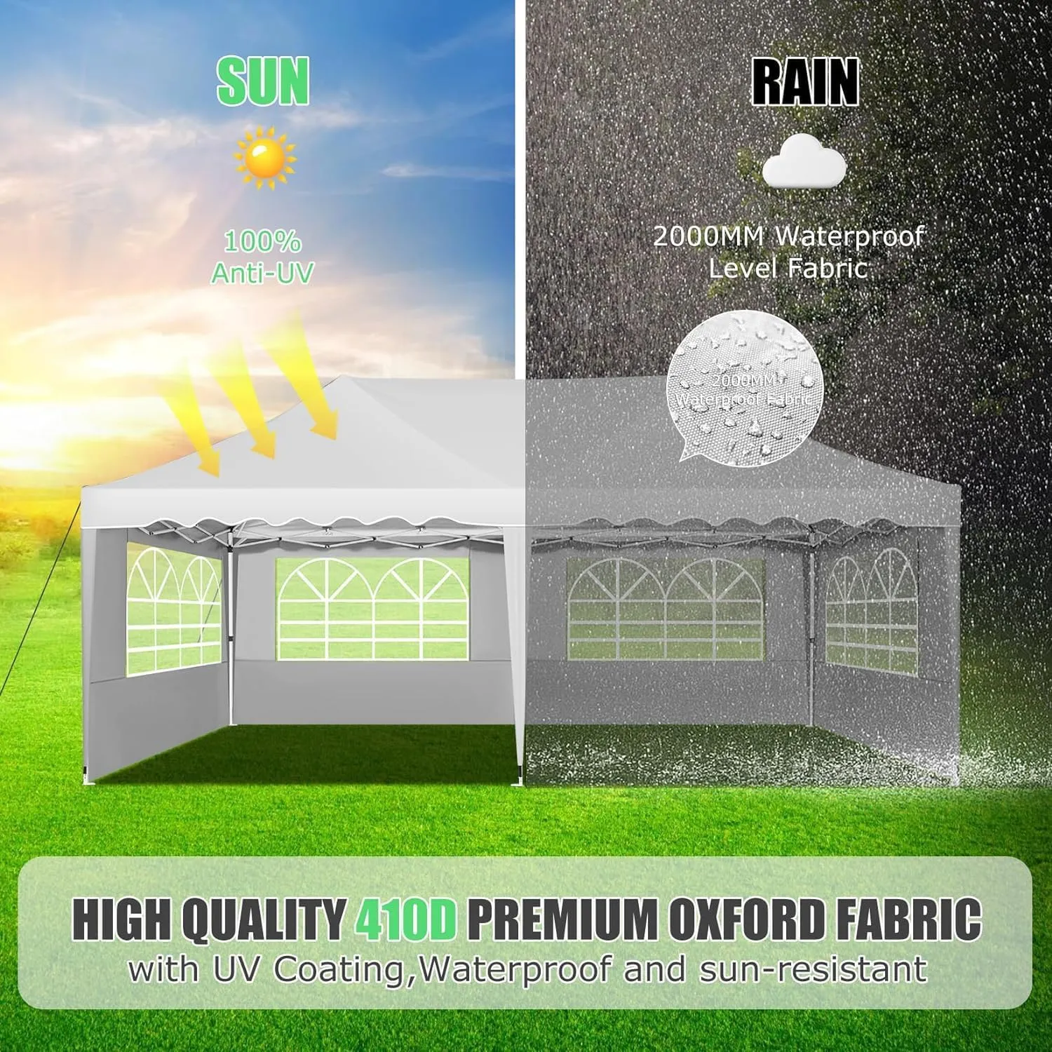 HOTEEL 10x20 Pop Up Canopy Tents for Parties, Outdoor Tent with 6 Sidewalls & Wheeled Bag & 4 Sandbags, Easy Setup for Wedding, Patio Events, Commercial, Party -Waterproof and UV50  Protection, White