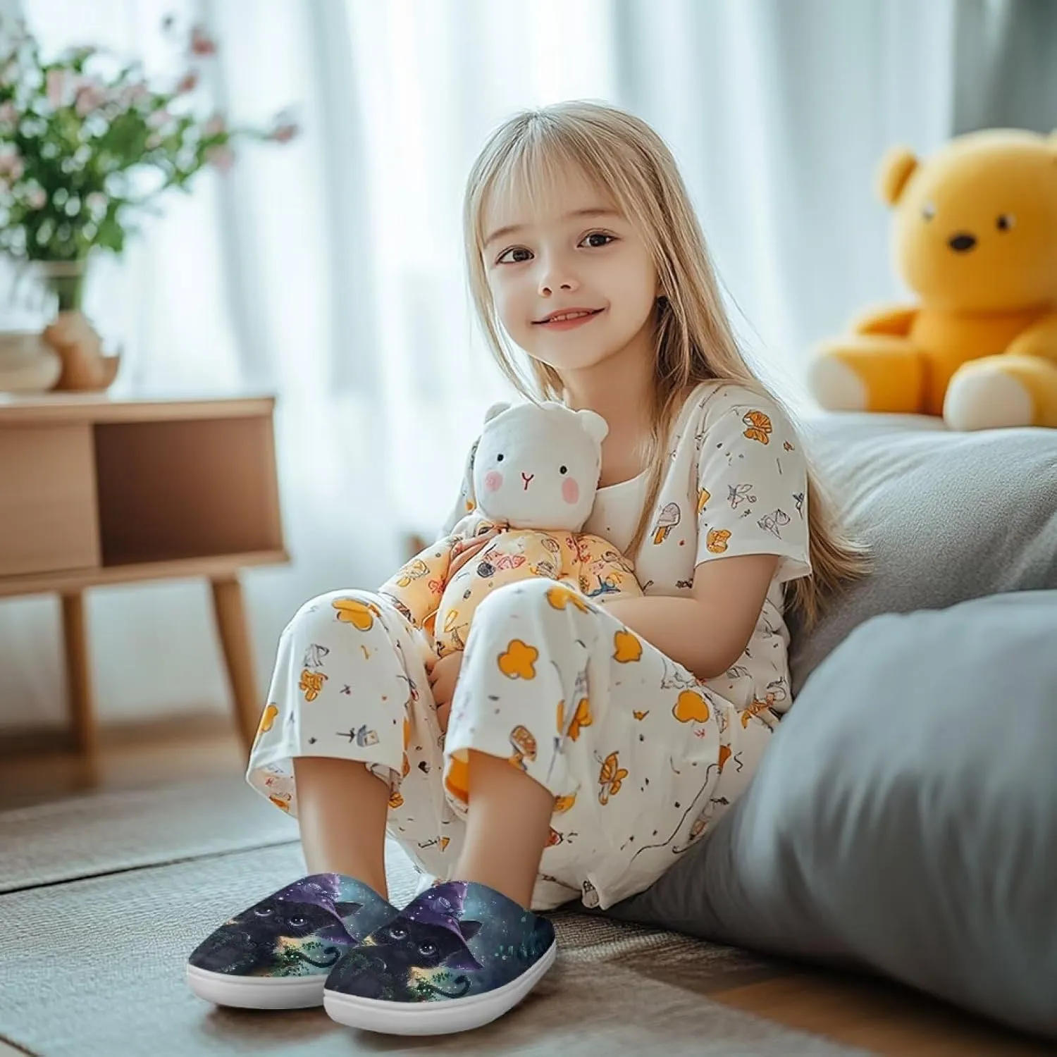 House Slippers for Kids Girls Fuzzy House Slippers House Shoes for Girls - White