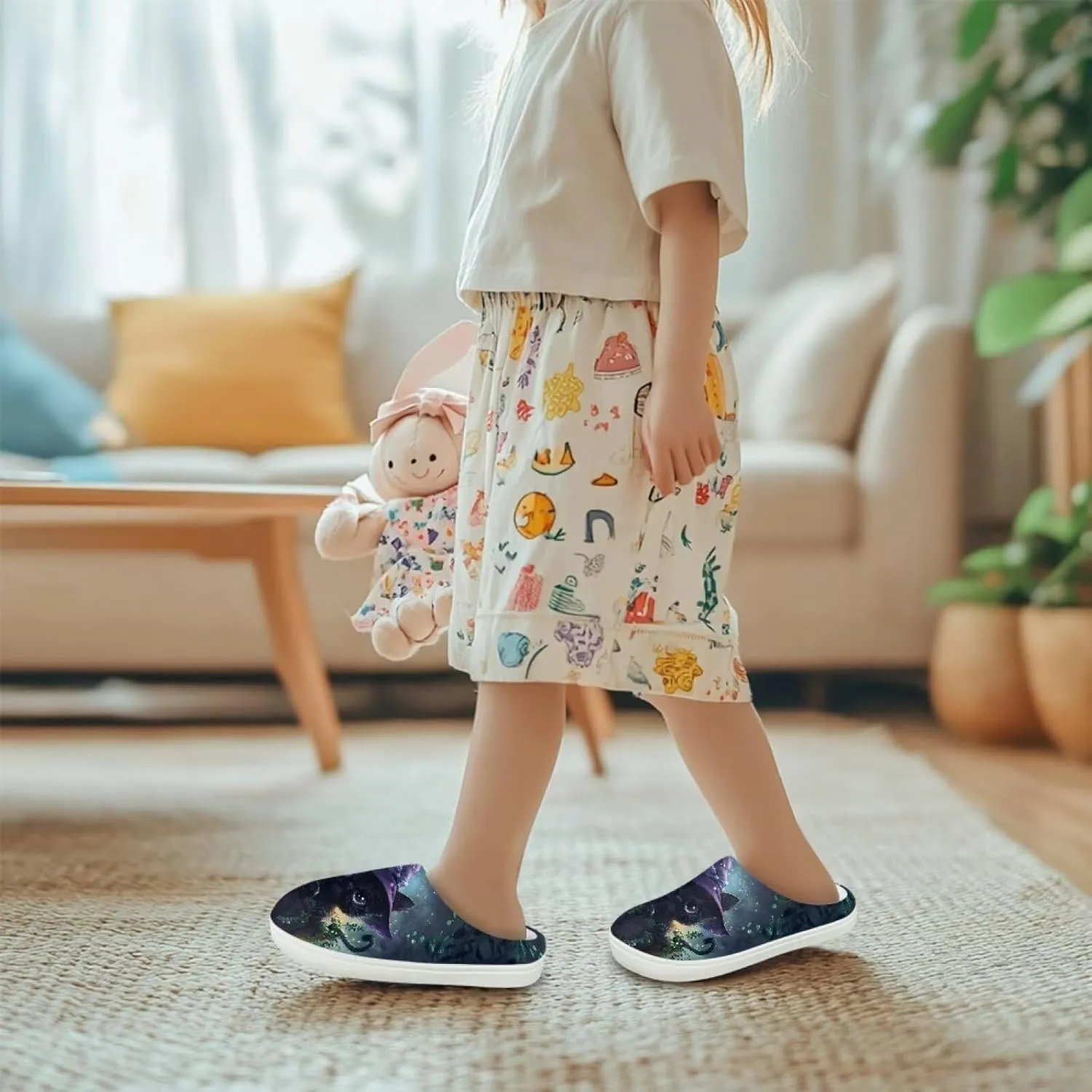 House Slippers for Kids Girls Fuzzy House Slippers House Shoes for Girls - White