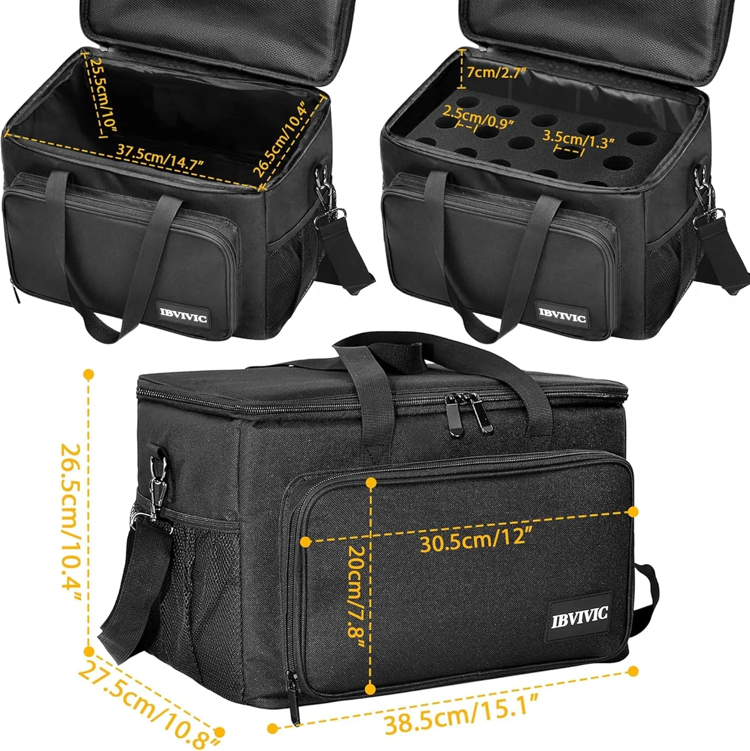 IBIVIVIC 15 Slots Wireless System Microphone mics Bag with Foam Bluetooth Sound Equipment Carrying Case