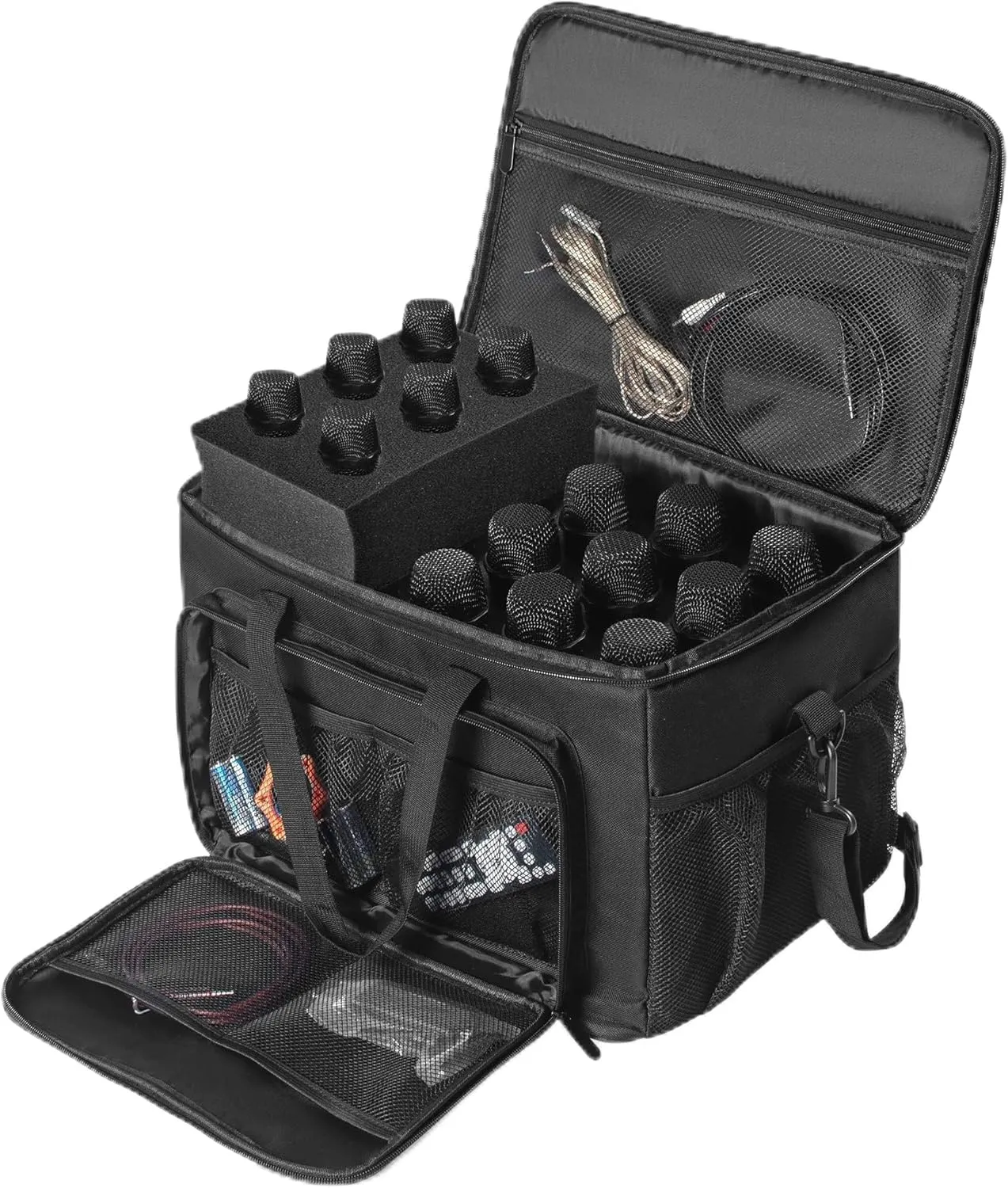 IBIVIVIC 15 Slots Wireless System Microphone mics Bag with Foam Bluetooth Sound Equipment Carrying Case