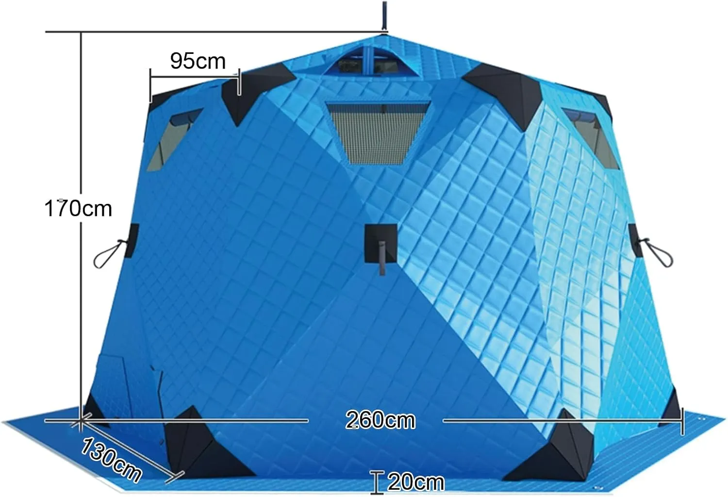 Ice Fishing Shelter with Stove Jack and Floor, Portable Ice Fishing Tent 420D Insulated Layer Ice Shanty Hexagon Ice Huts (Dark Green 260X260X170cm)