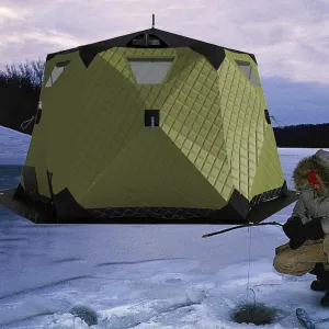 Ice Fishing Shelter with Stove Jack and Floor, Portable Ice Fishing Tent 420D Insulated Layer Ice Shanty Hexagon Ice Huts (Dark Green 260X260X170cm)