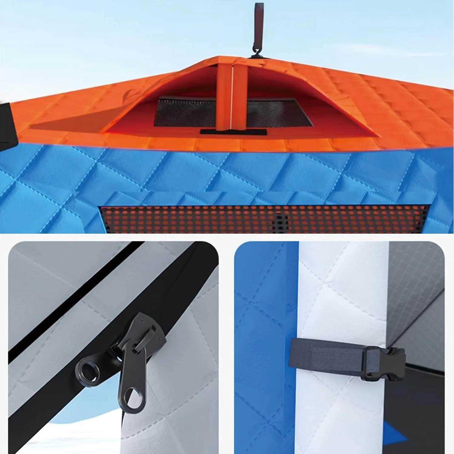 Ice Fishing Shelter with Stove Jack and Floor, Portable Ice Fishing Tent 420D Insulated Layer Ice Shanty Hexagon Ice Huts (Dark Green 260X260X170cm)