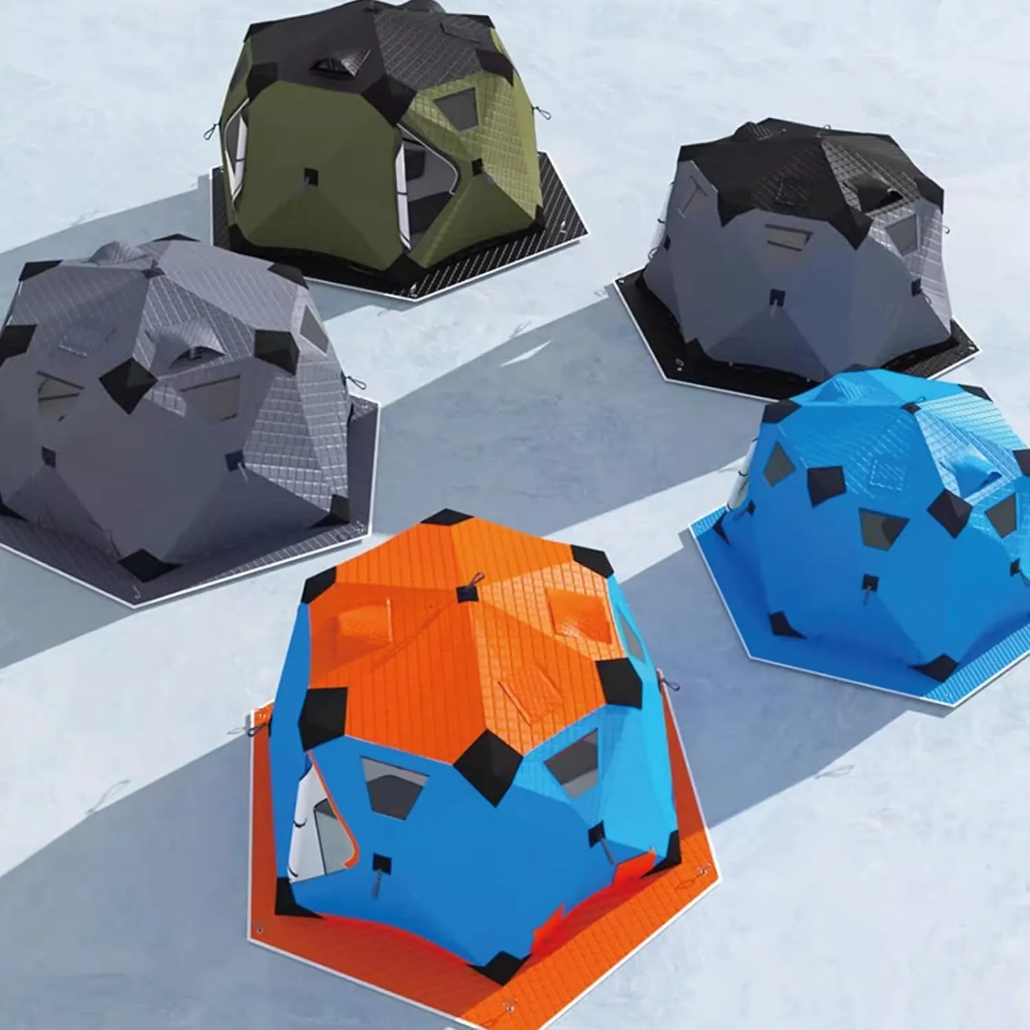 Ice Fishing Shelter with Stove Jack and Floor, Portable Ice Fishing Tent 420D Insulated Layer Ice Shanty Hexagon Ice Huts (Dark Green 260X260X170cm)