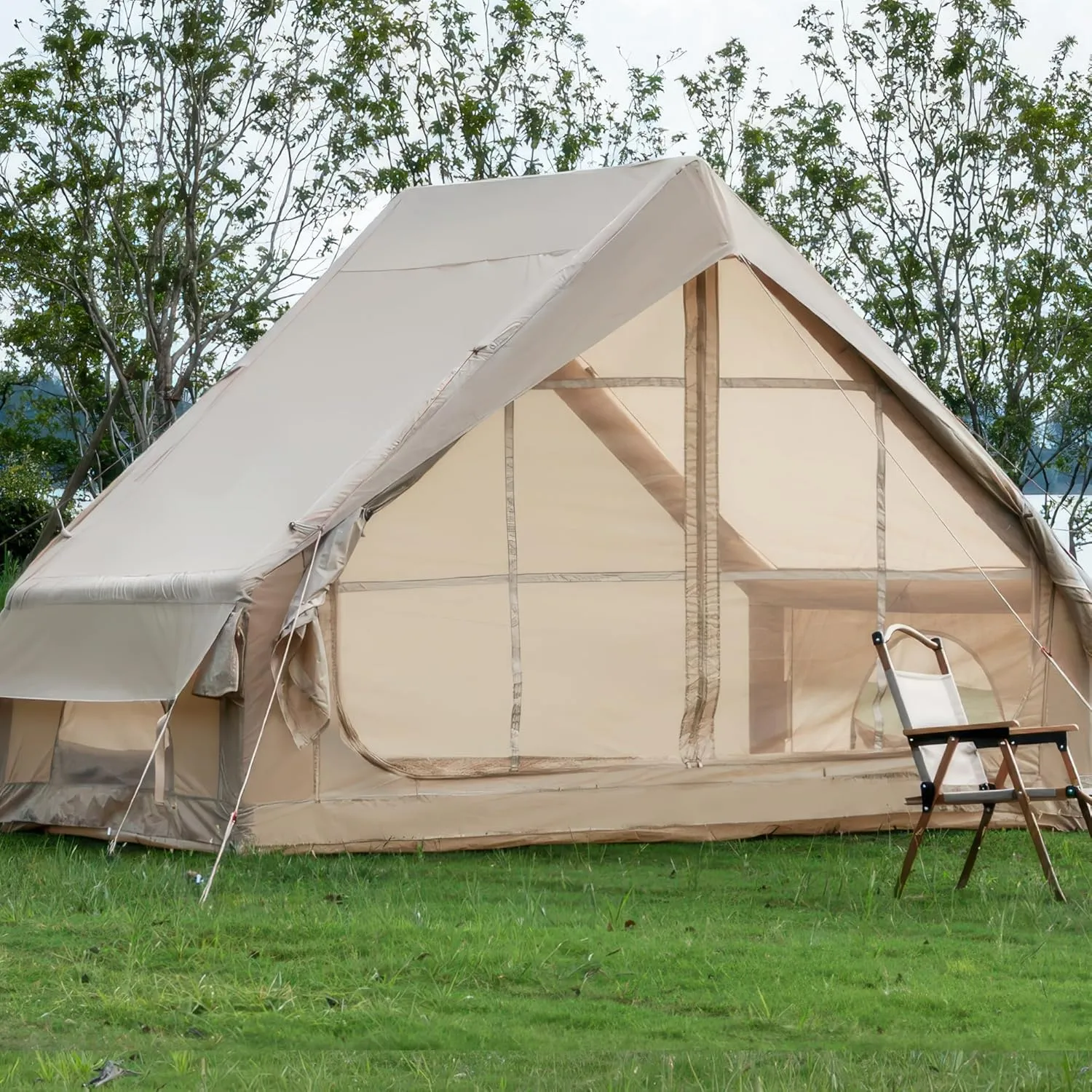 Inflatable Glamping Tent with Pump - 4-6 Person 4-Season Waterproof Tent, 12 Mesh Windows, 5-Min Setup, 410D Oxford Fabric for Camping & Outdoor