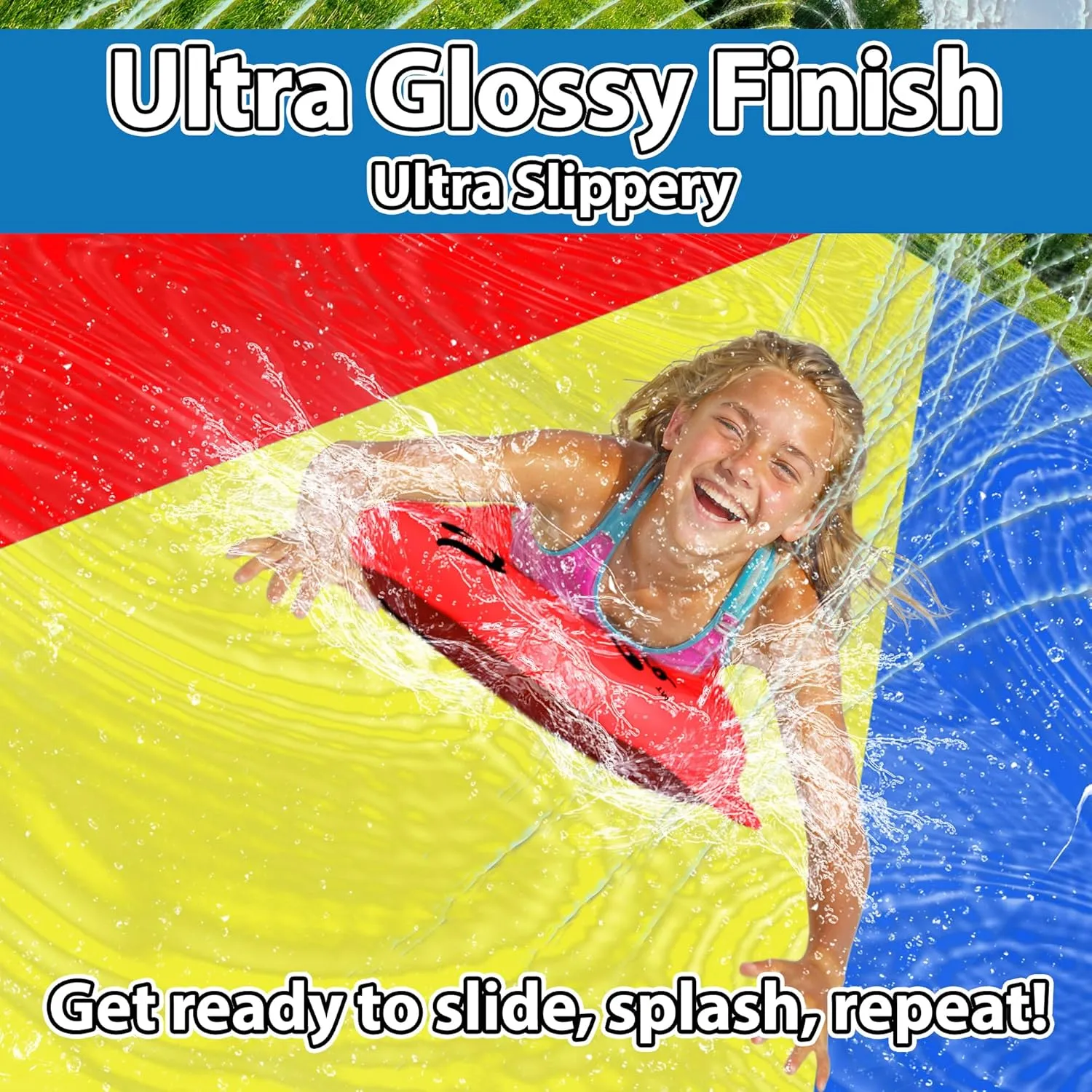 JAMBO 25Ft Premium Slip Splash and Slide with 3 Bodyboards, Heavy Duty Water Slide- Advanced 3-Way Sprinkler System, Splash Mat Splash Pad Backyard Waterslide Outdoor Water Toys n Slides for Kids