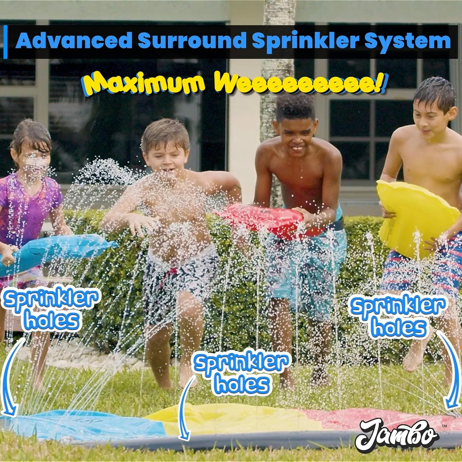 JAMBO 25Ft Premium Slip Splash and Slide with 3 Bodyboards, Heavy Duty Water Slide- Advanced 3-Way Sprinkler System, Splash Mat Splash Pad Backyard Waterslide Outdoor Water Toys n Slides for Kids