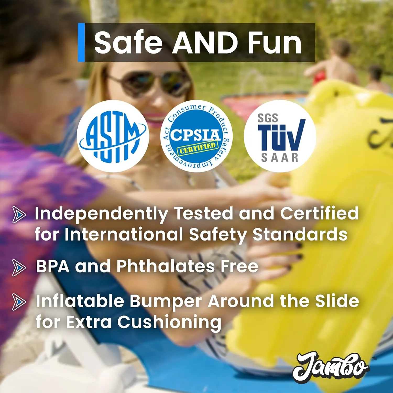 JAMBO 25Ft Premium Slip Splash and Slide with 3 Bodyboards, Heavy Duty Water Slide- Advanced 3-Way Sprinkler System, Splash Mat Splash Pad Backyard Waterslide Outdoor Water Toys n Slides for Kids