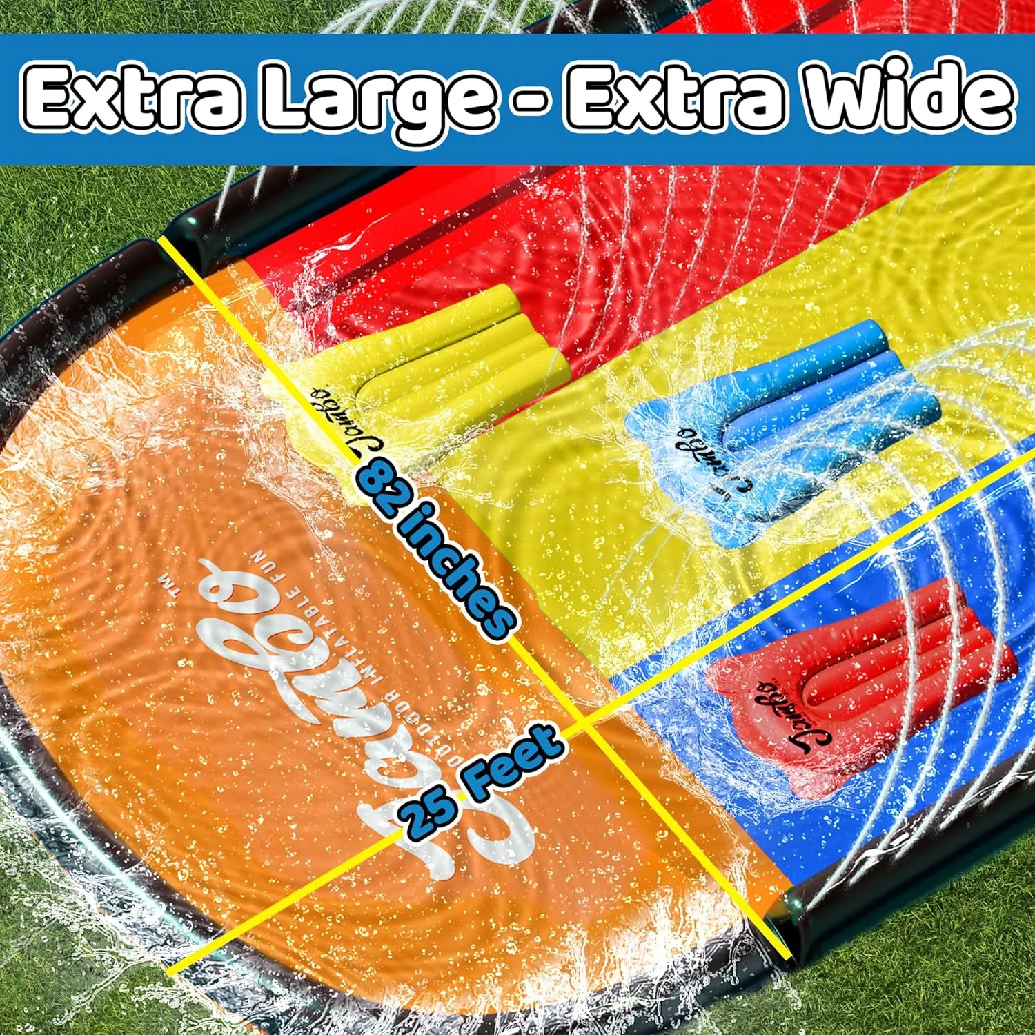 JAMBO 25Ft Premium Slip Splash and Slide with 3 Bodyboards, Heavy Duty Water Slide- Advanced 3-Way Sprinkler System, Splash Mat Splash Pad Backyard Waterslide Outdoor Water Toys n Slides for Kids
