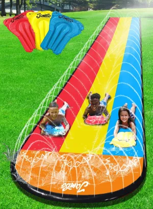 JAMBO 25Ft Premium Slip Splash and Slide with 3 Bodyboards, Heavy Duty Water Slide- Advanced 3-Way Sprinkler System, Splash Mat Splash Pad Backyard Waterslide Outdoor Water Toys n Slides for Kids