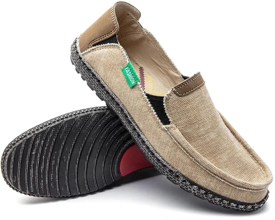 JAMONWU Men's Slip on Shoes Cloth Shoes Deck Shoes Canvas Leisure Vintage Casual Loafer Boat Shoes