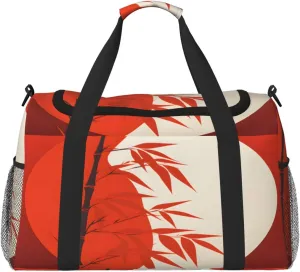 Japanese Style Tree Leaf Travel Duffel Bag with Strap Multi Pockets Sports Bag Handbag Large Shoulder Bag for Gym Weekend Fitness Camping