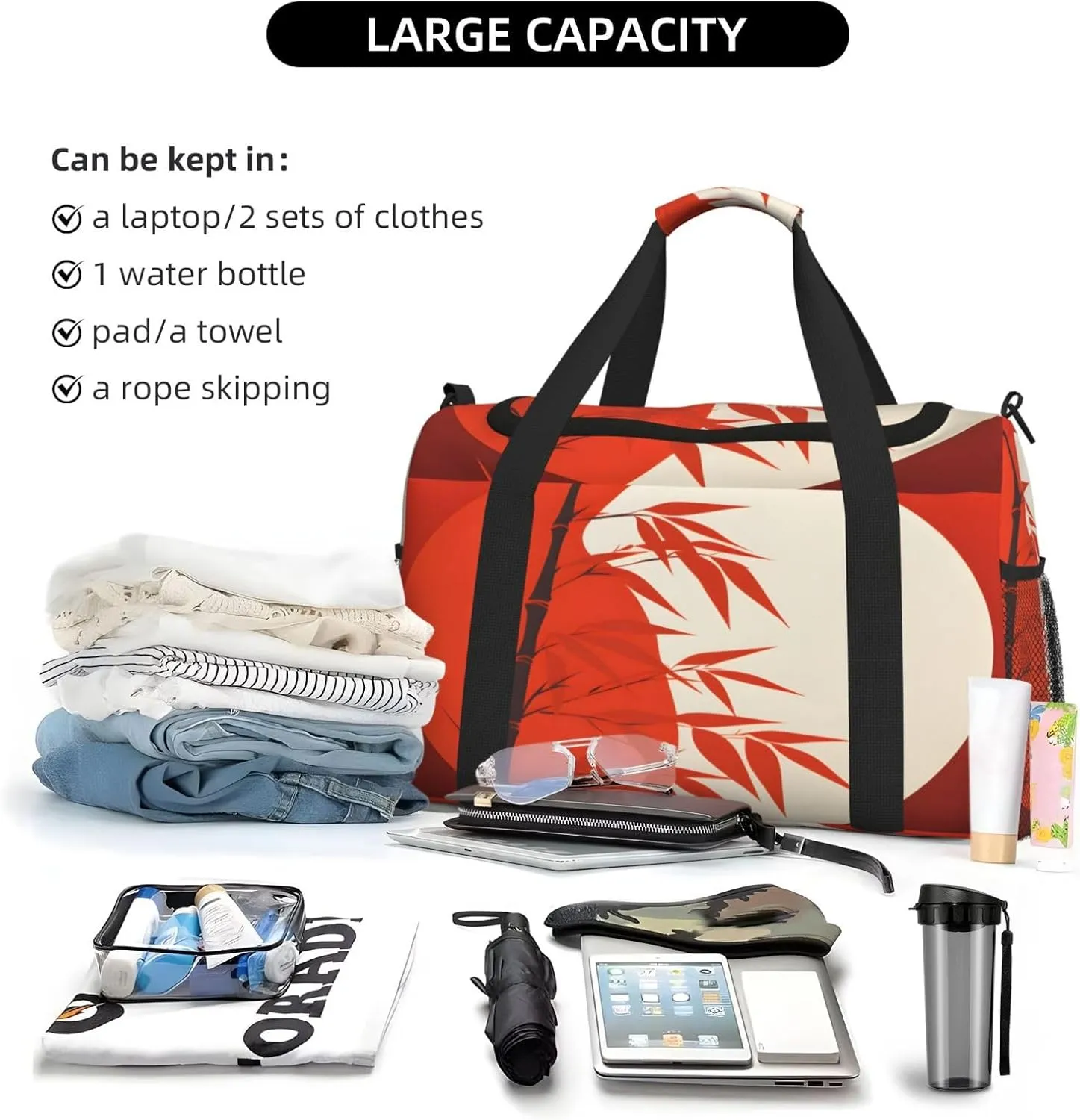 Japanese Style Tree Leaf Travel Duffel Bag with Strap Multi Pockets Sports Bag Handbag Large Shoulder Bag for Gym Weekend Fitness Camping