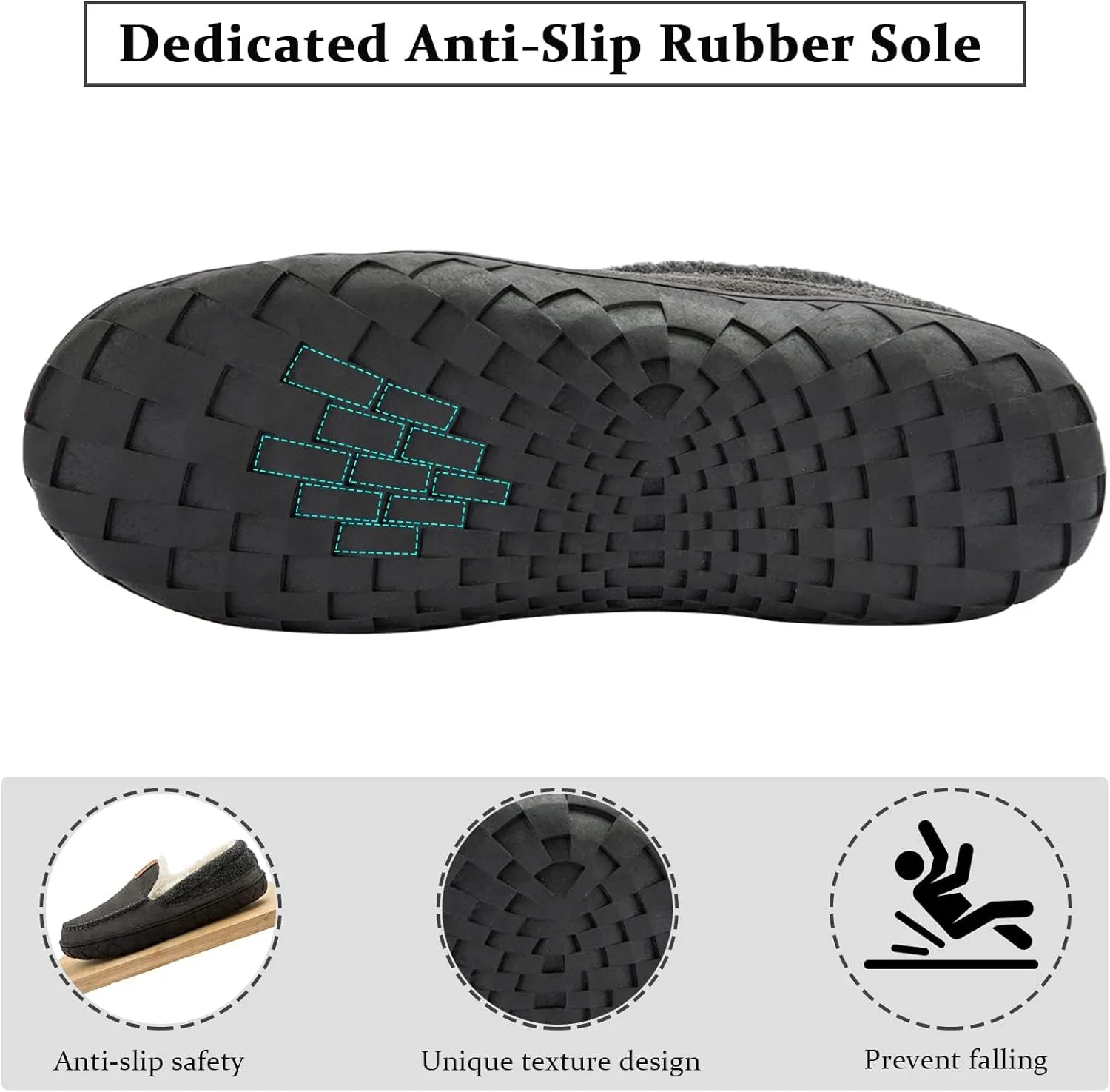 Josaywin Men's Cozy Moccasin Slippers with Memory Foam - Rubber Sole with Multi-Directional Grip Indoor/Outdoor House Shoes Size 7-16