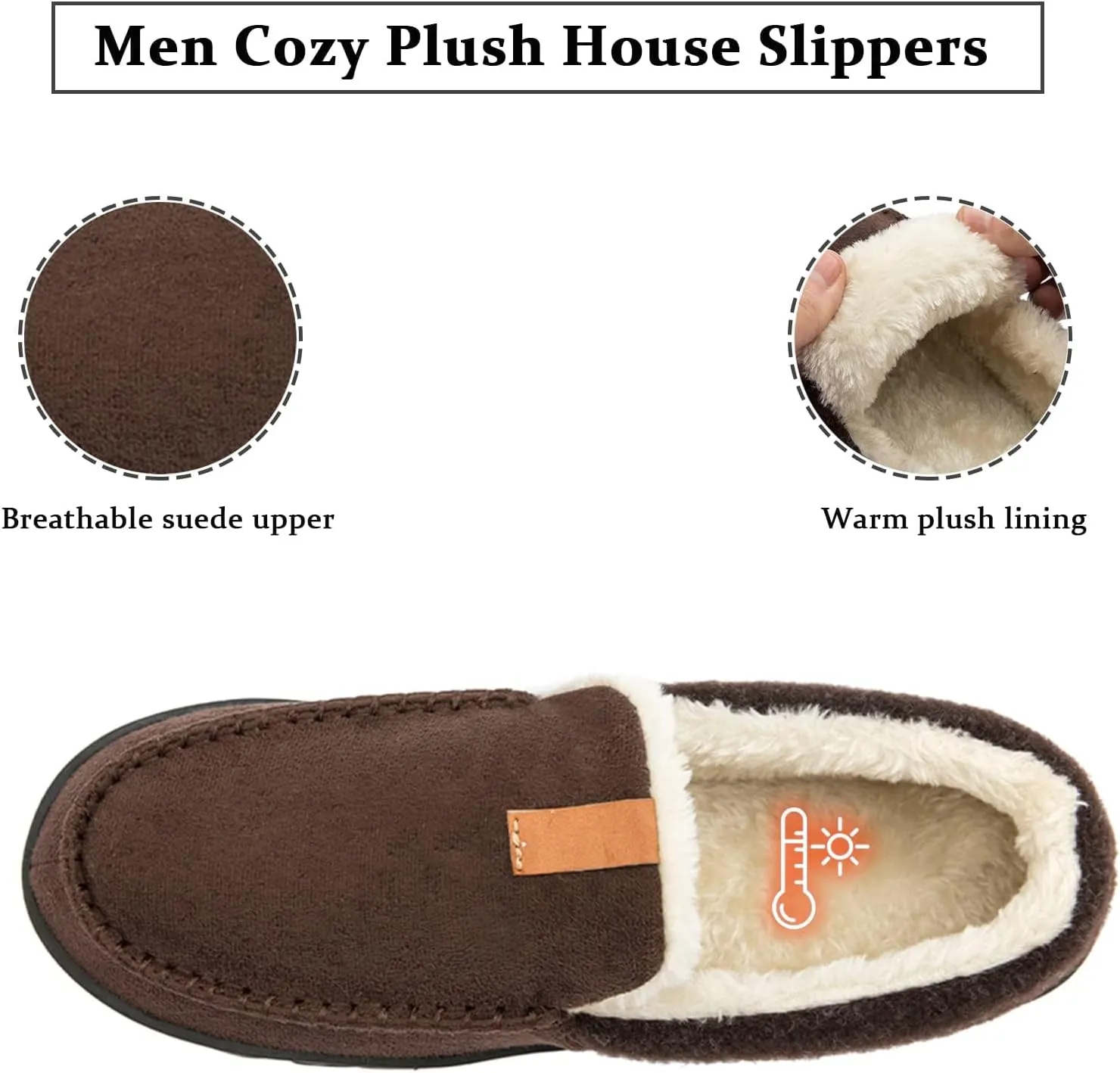 Josaywin Men's Cozy Moccasin Slippers with Memory Foam - Rubber Sole with Multi-Directional Grip Indoor/Outdoor House Shoes Size 7-16