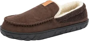 Josaywin Men's Cozy Moccasin Slippers with Memory Foam - Rubber Sole with Multi-Directional Grip Indoor/Outdoor House Shoes Size 7-16
