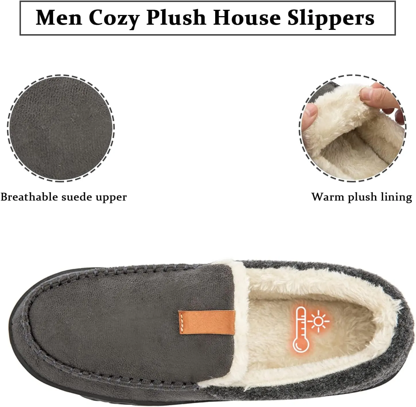 Josaywin Men's Cozy Moccasin Slippers with Memory Foam - Rubber Sole with Multi-Directional Grip Indoor/Outdoor House Shoes Size 7-16