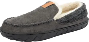 Josaywin Men's Cozy Moccasin Slippers with Memory Foam - Rubber Sole with Multi-Directional Grip Indoor/Outdoor House Shoes Size 7-16