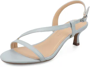 Journee Womens cushioned footbed Jemry Kitten Heel Faux Leather Open Toe Ankle Buckle 2-3 Inch Heel
