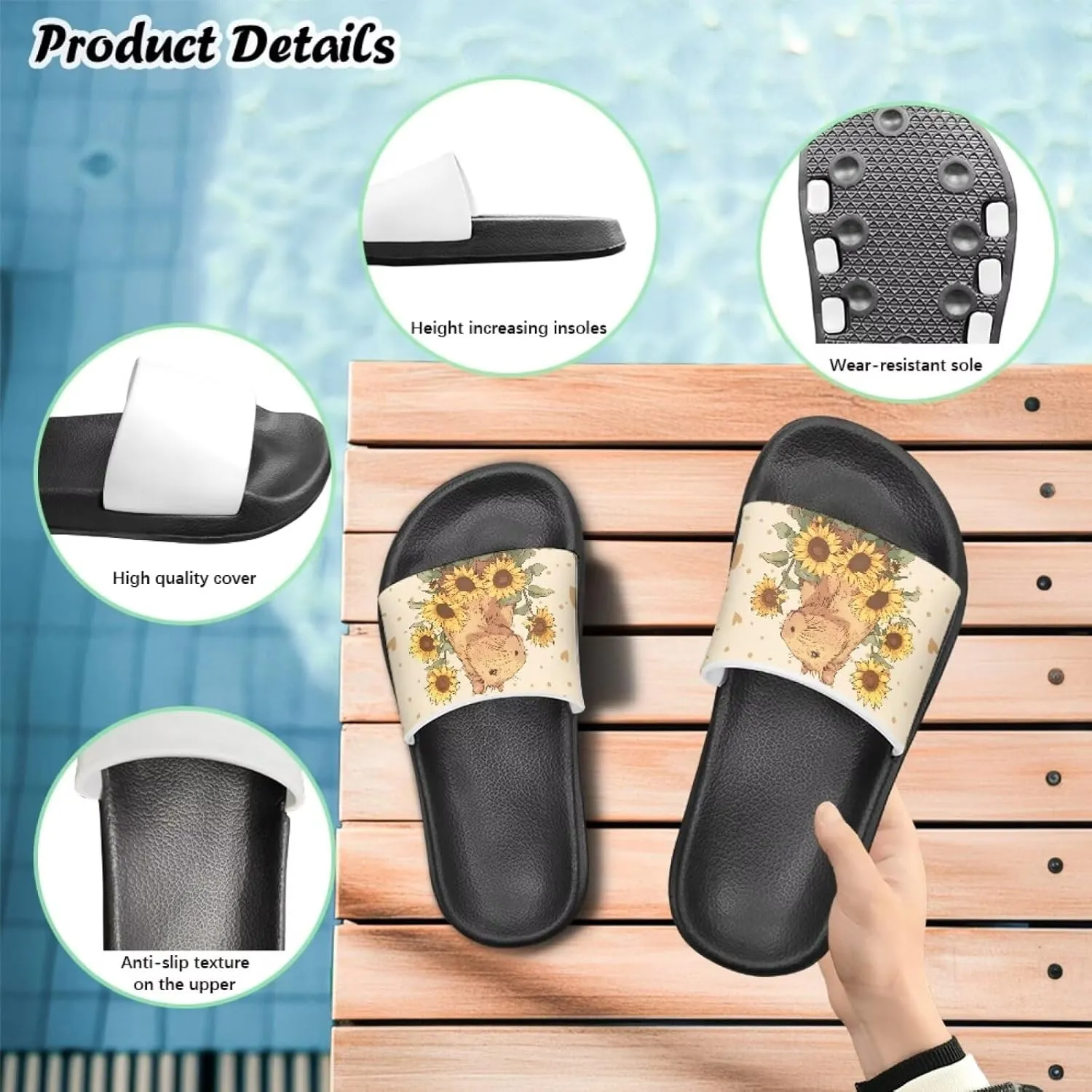 JoyLamoria Animals Pattern Sandals House Slides for Kids Pillow Slippers Comfy Cushioned Pool Beach Lightweight Open Toe