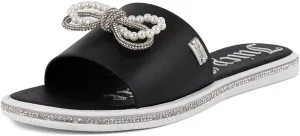 Juicy Couture Women's Slide Sandals - Glitter Bling Open Toe Sparkle Flats - Dressy Summer Casual Footwear
