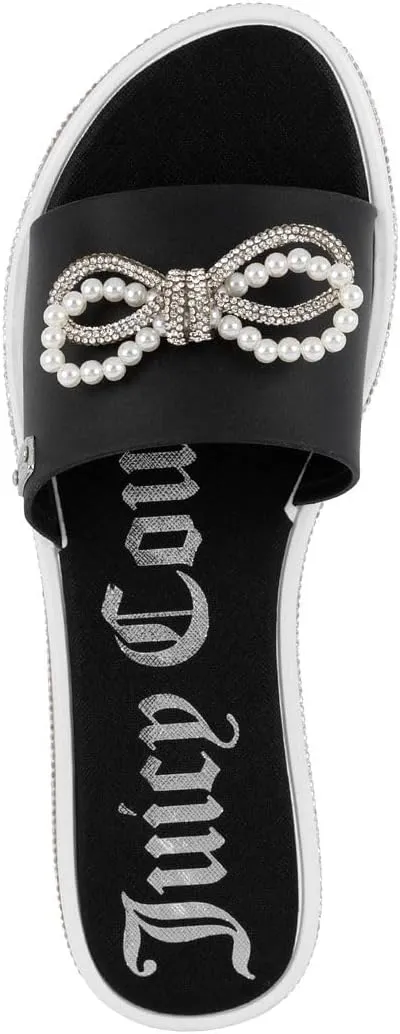 Juicy Couture Women's Slide Sandals - Glitter Bling Open Toe Sparkle Flats - Dressy Summer Casual Footwear
