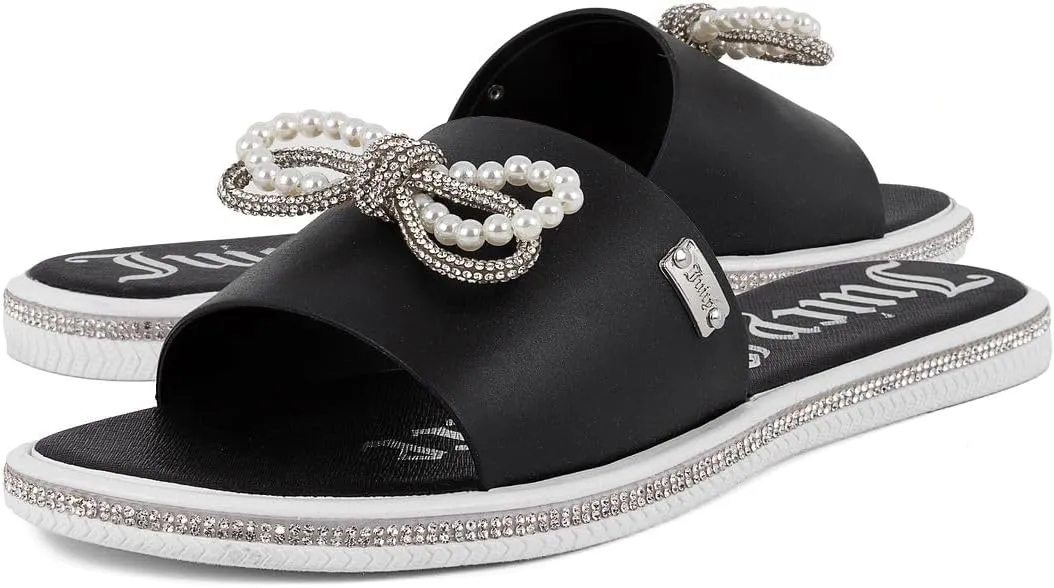 Juicy Couture Women's Slide Sandals - Glitter Bling Open Toe Sparkle Flats - Dressy Summer Casual Footwear