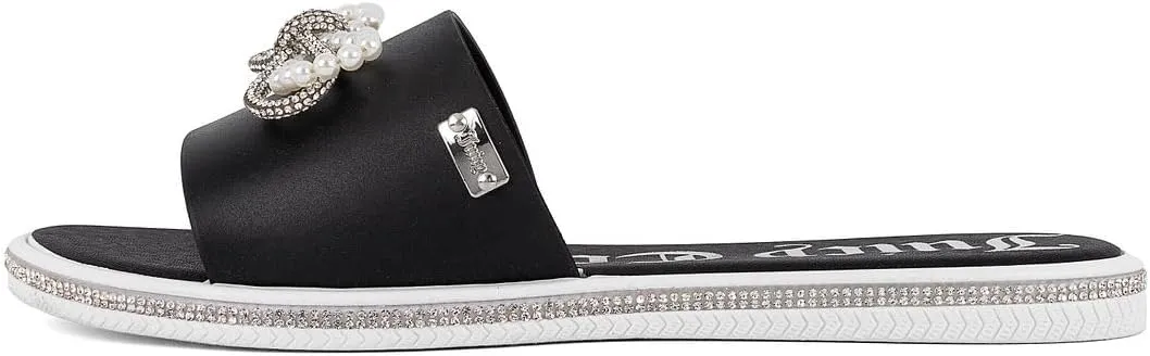 Juicy Couture Women's Slide Sandals - Glitter Bling Open Toe Sparkle Flats - Dressy Summer Casual Footwear