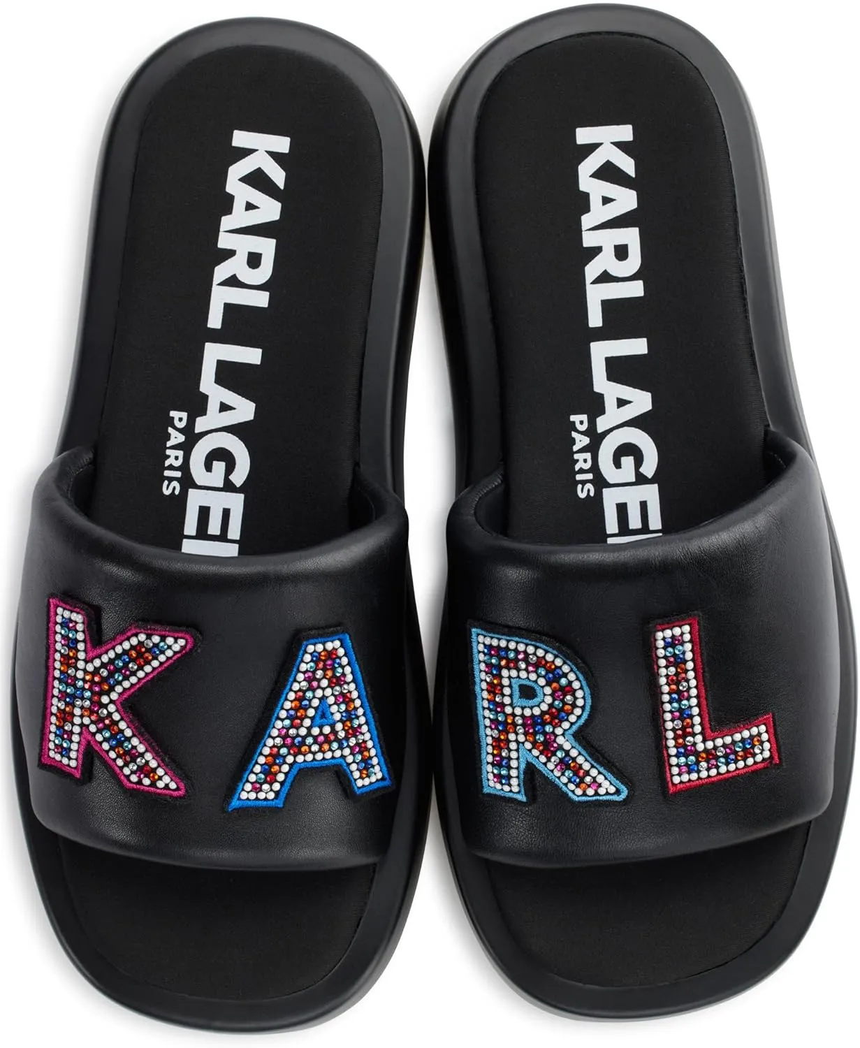 KARL LAGERFELD Women's Cushioned Insole Everyday Opal Stone Pearl Platform Slide Sandal