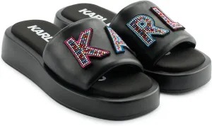 KARL LAGERFELD Women's Cushioned Insole Everyday Opal Stone Pearl Platform Slide Sandal