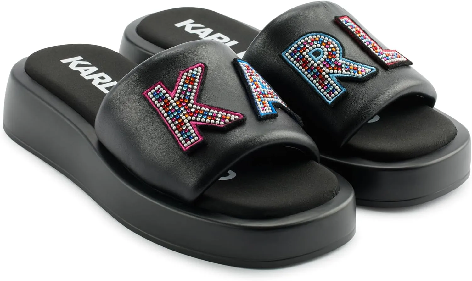 KARL LAGERFELD Women's Cushioned Insole Everyday Opal Stone Pearl Platform Slide Sandal