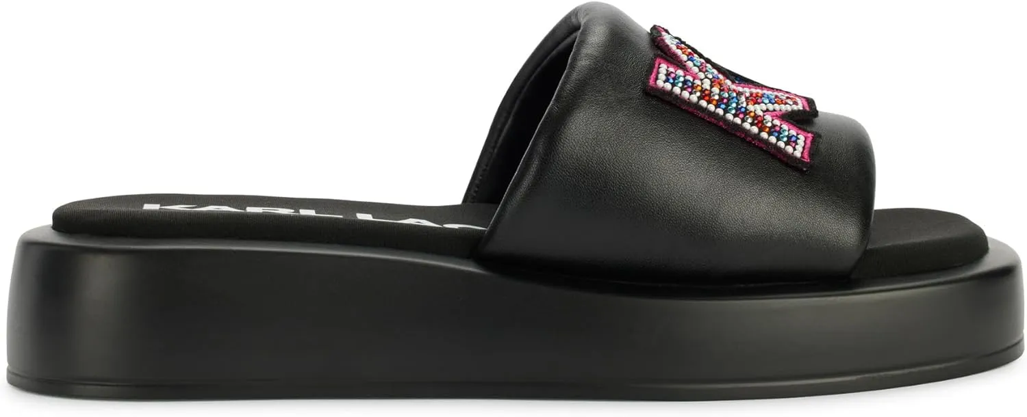 KARL LAGERFELD Women's Cushioned Insole Everyday Opal Stone Pearl Platform Slide Sandal