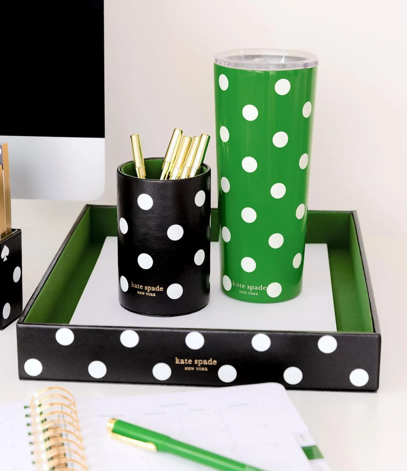 kate spade new york Cute Stainless Steel Mug, 24 Ounce Travel Tumbler, Double Wall Insulated Cup with Lid, Picture Dot (green)