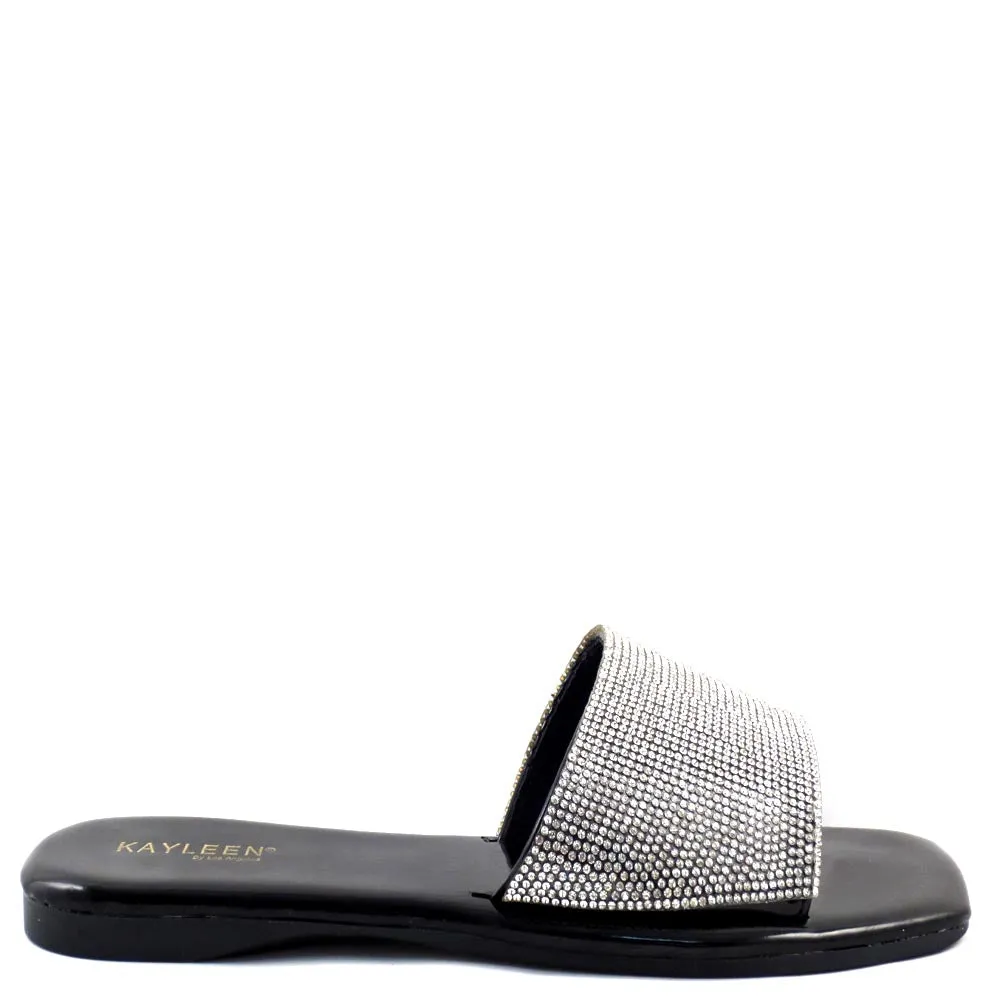 Kayleen Open Toe Rhinestone Detail Upper Slide In Sandals - Erinn