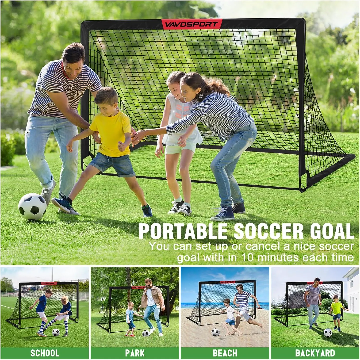 Kids Soccer Goals for Backyard Set - 2 of 6x4 ft Portable Soccer Goal Training Equipment, Practice Soccer Net with Soccer Ball, Cones, Bag, Soccer Set for Kids Youth Toddler Games, Sports Outdoor Play