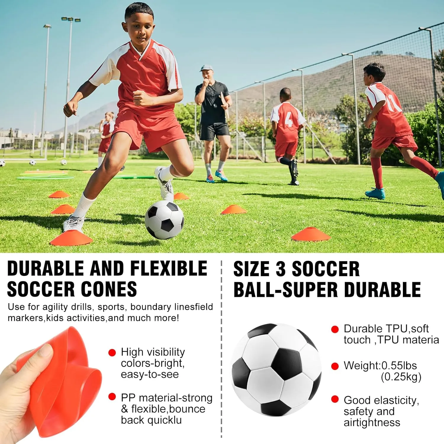 Kids Soccer Goals for Backyard Set - 2 of 6x4 ft Portable Soccer Goal Training Equipment, Practice Soccer Net with Soccer Ball, Cones, Bag, Soccer Set for Kids Youth Toddler Games, Sports Outdoor Play