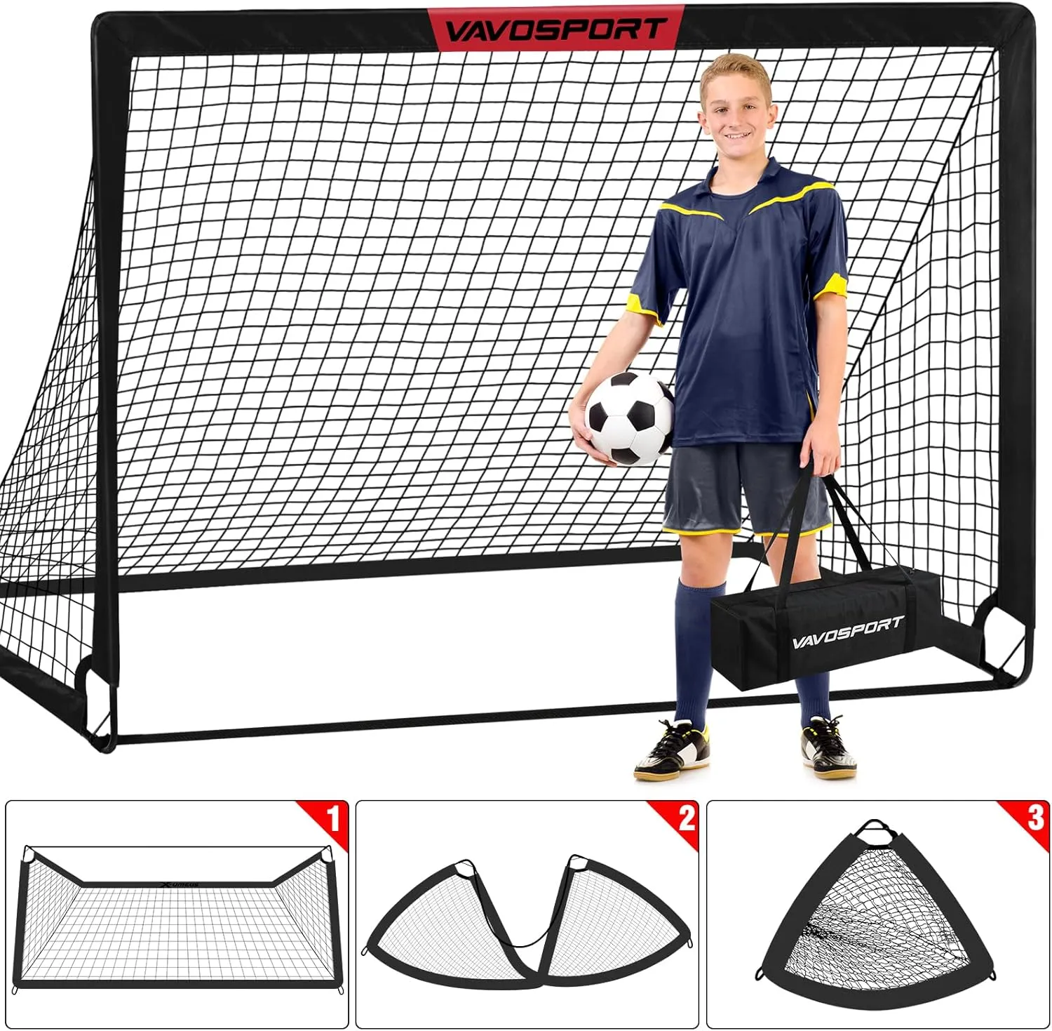Kids Soccer Goals for Backyard Set - 2 of 6x4 ft Portable Soccer Goal Training Equipment, Practice Soccer Net with Soccer Ball, Cones, Bag, Soccer Set for Kids Youth Toddler Games, Sports Outdoor Play